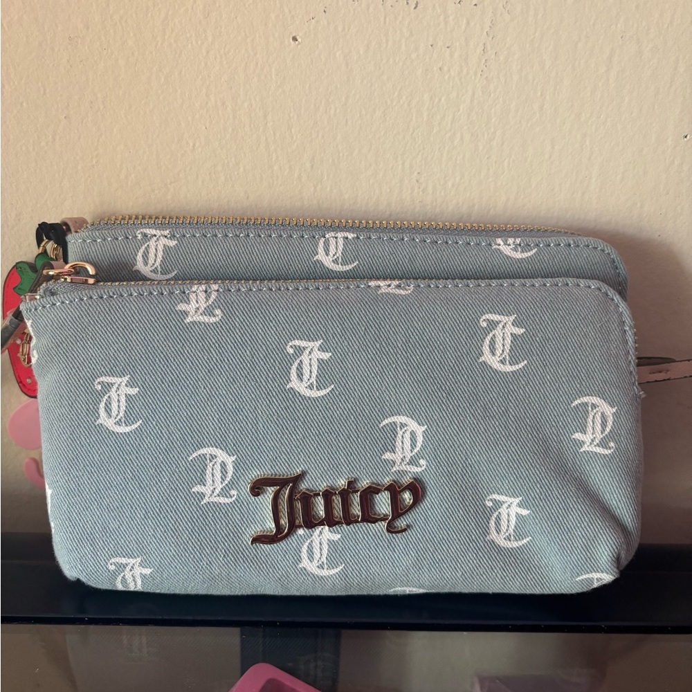 Juicy Couture Light Blue Monogram Cosmetic Pouch